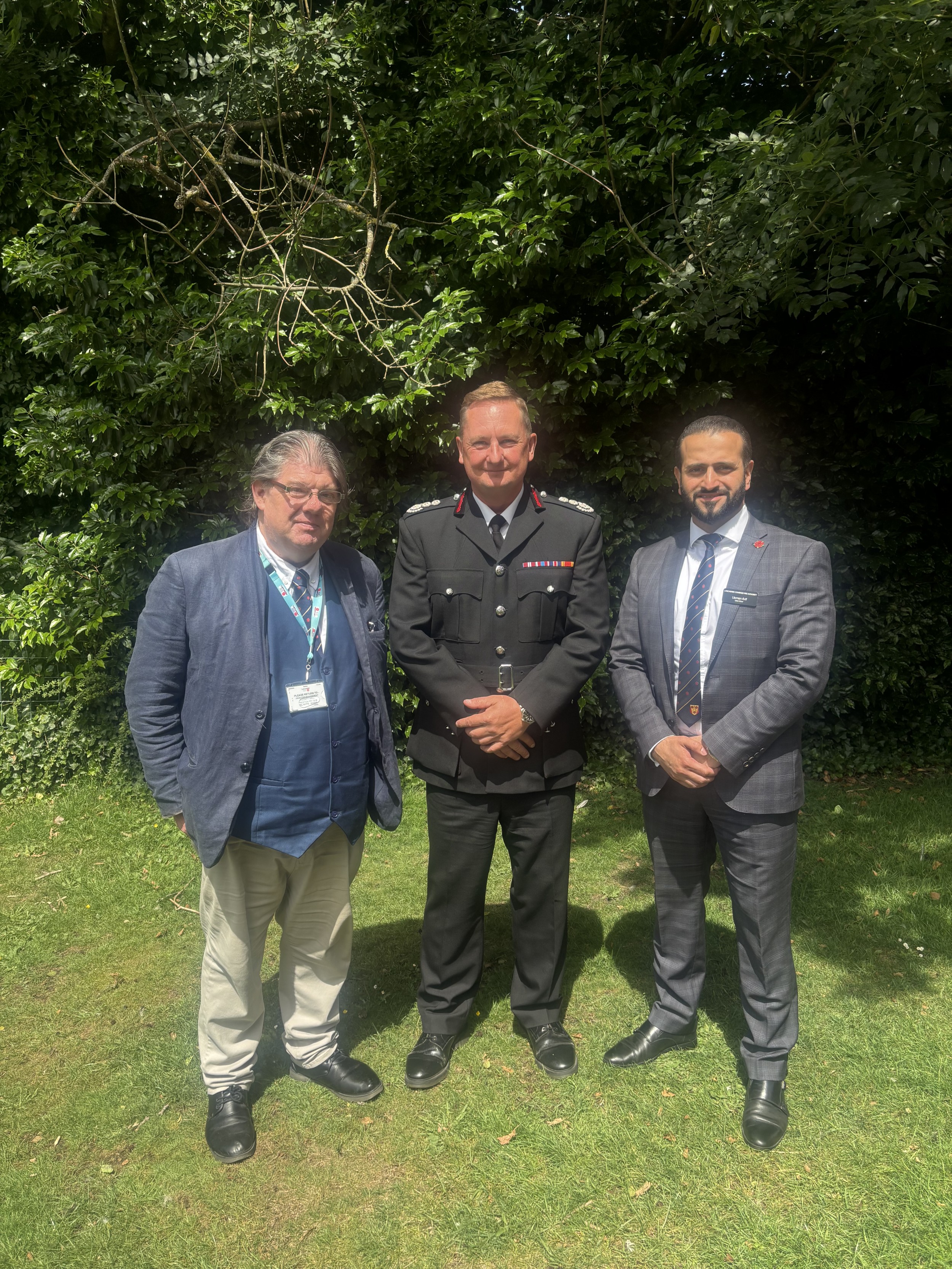 From left to right: County Councillor Ged Mirfin, Chief Fire Officer Jon Charter and County Councillor Usman Arif